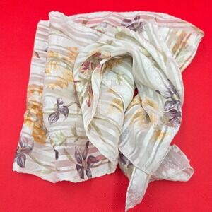 VINTAGE Liz Claiborne Designer Earth Tone Scarf Pixel Floral Hair Tie 10"x 54"